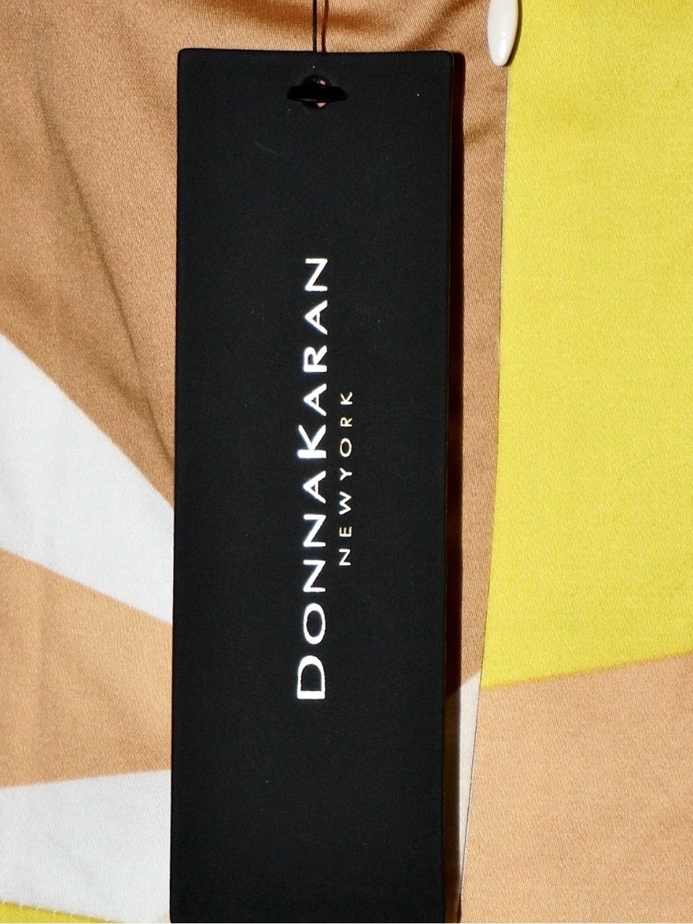 Donna Karan Yellow and Tan Geometric Maxi Dress with Belt - Picture 6 of 8